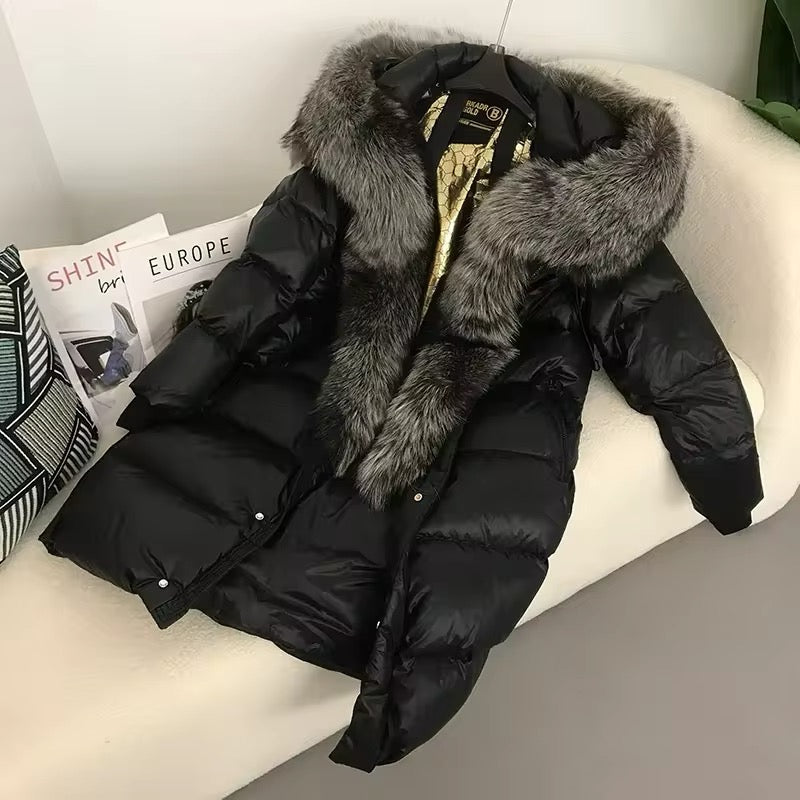 Women's Oversized Duck Down Jacket with Luxurious Natural Fur – Ultimate Winter Warmth & Style