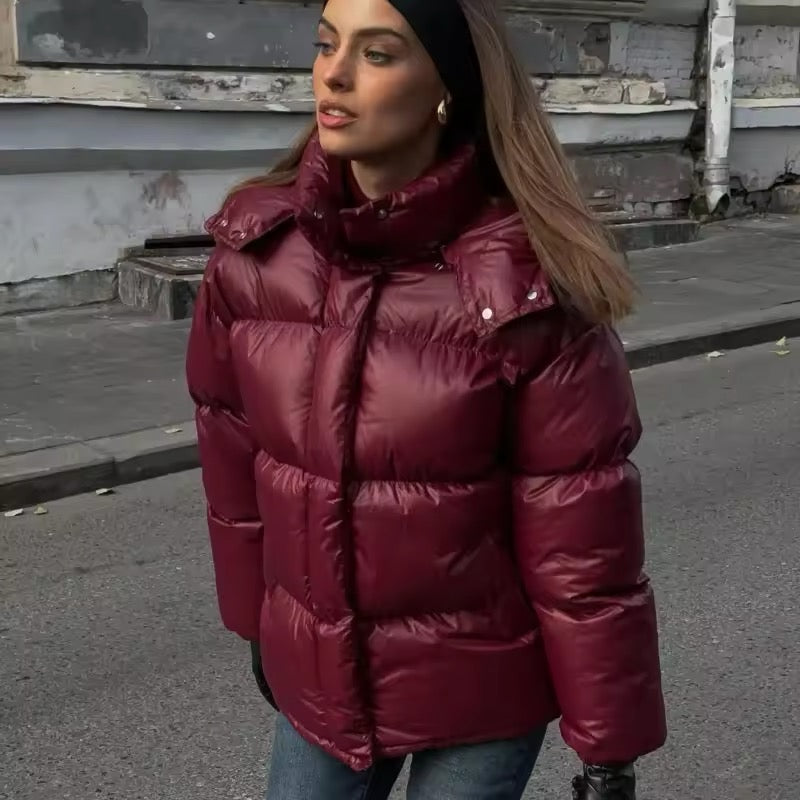 Gorgeous burgundy bio-down coat: warmth and comfort for all figures