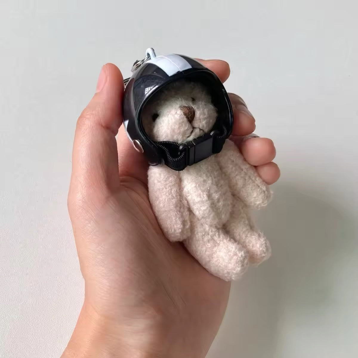 Keychain pendant for bag. Bear in helmet keychain
