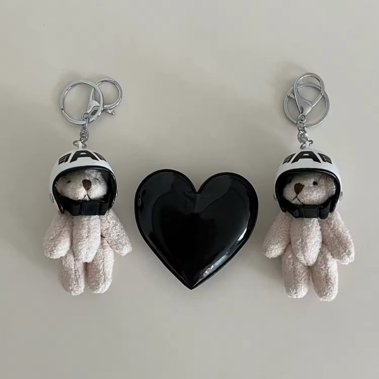 Keychain pendant for bag. Bear in helmet keychain