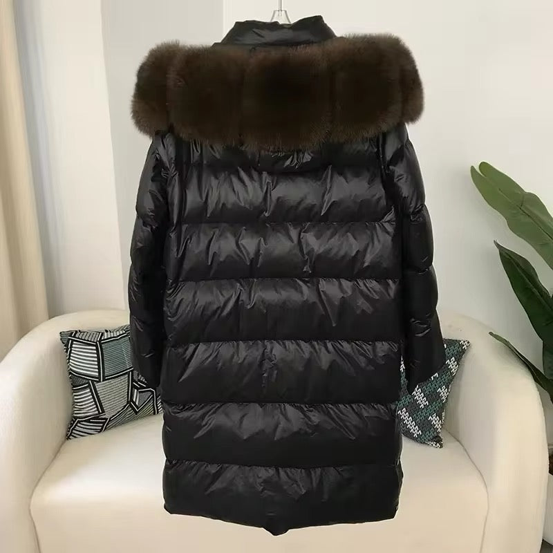 Women's Oversized Duck Down Jacket with Luxurious Natural Fur – Ultimate Winter Warmth & Style