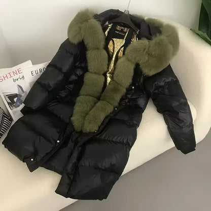 Women's Oversized Duck Down Jacket with Luxurious Natural Fur – Ultimate Winter Warmth & Style