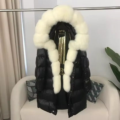 Women's Oversized Duck Down Jacket with Luxurious Natural Fur – Ultimate Winter Warmth & Style