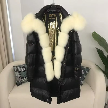 Women's Oversized Duck Down Jacket with Luxurious Natural Fur – Ultimate Winter Warmth & Style