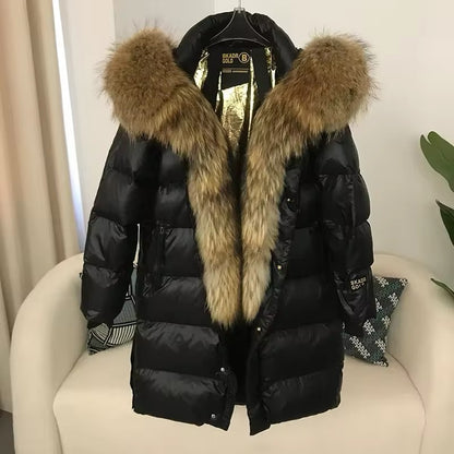 Women's Oversized Duck Down Jacket with Luxurious Natural Fur – Ultimate Winter Warmth & Style