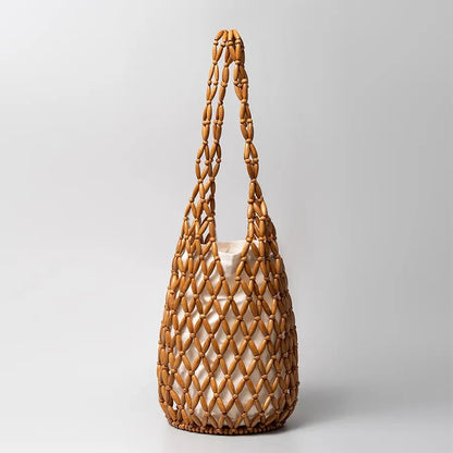 Handcrafted Women's Wooden Bead Woven Bag