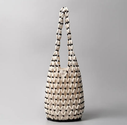 Handcrafted Women's Wooden Bead Woven Bag