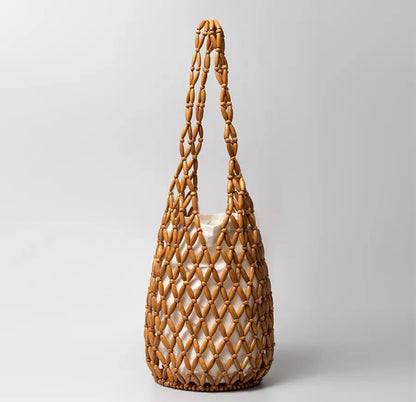 Handcrafted Women's Wooden Bead Woven Bag