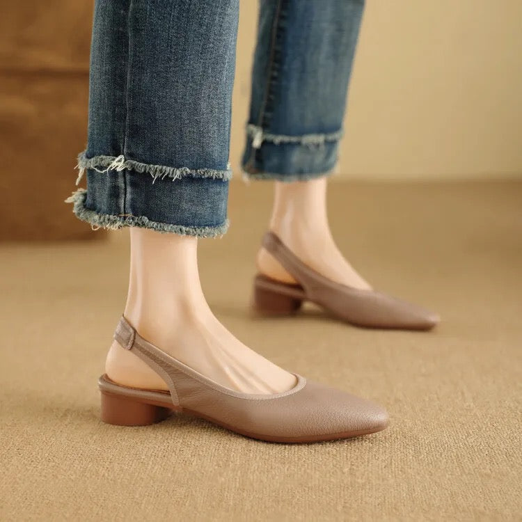 Elegant Women's Genuine Leather Slingbacks