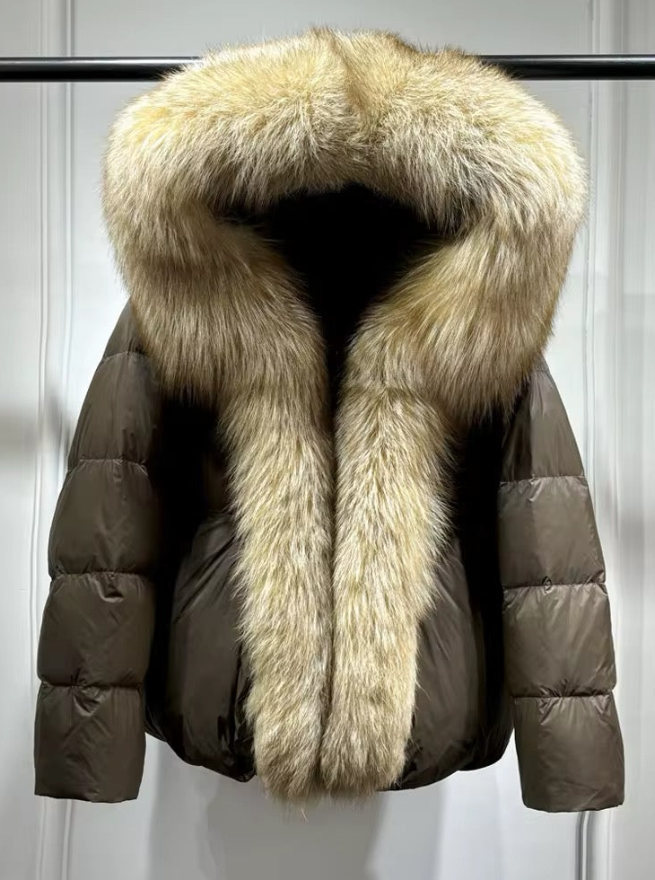 Elegant Women's Plus Size Duck Down Jacket with Real Fur