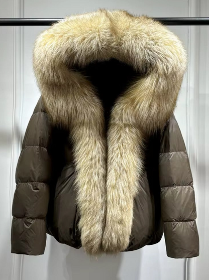 Elegant Women's Plus Size Duck Down Jacket with Real Fur. Women's Plus Size Jacket