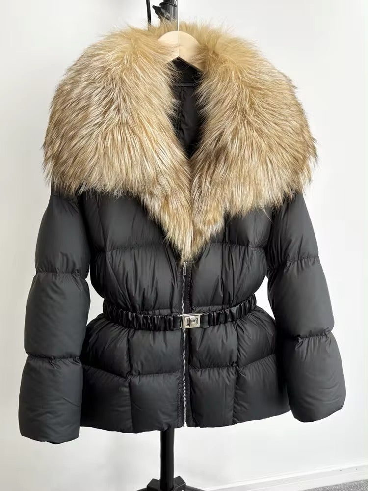 Luxurious Women's Plus Size Duck Down Jacket with Real Fur