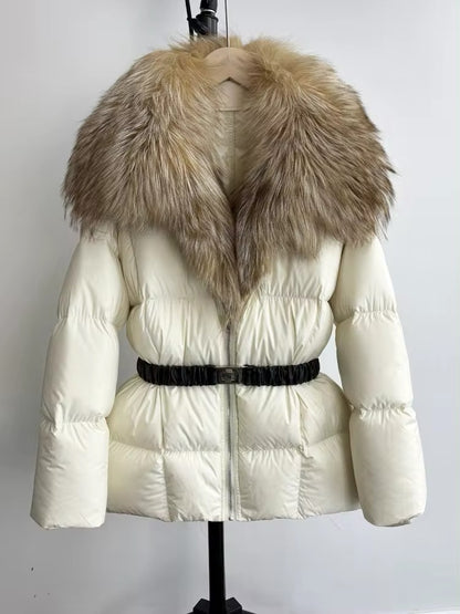 Luxurious Women's Plus Size Duck Down Jacket with Real Fur