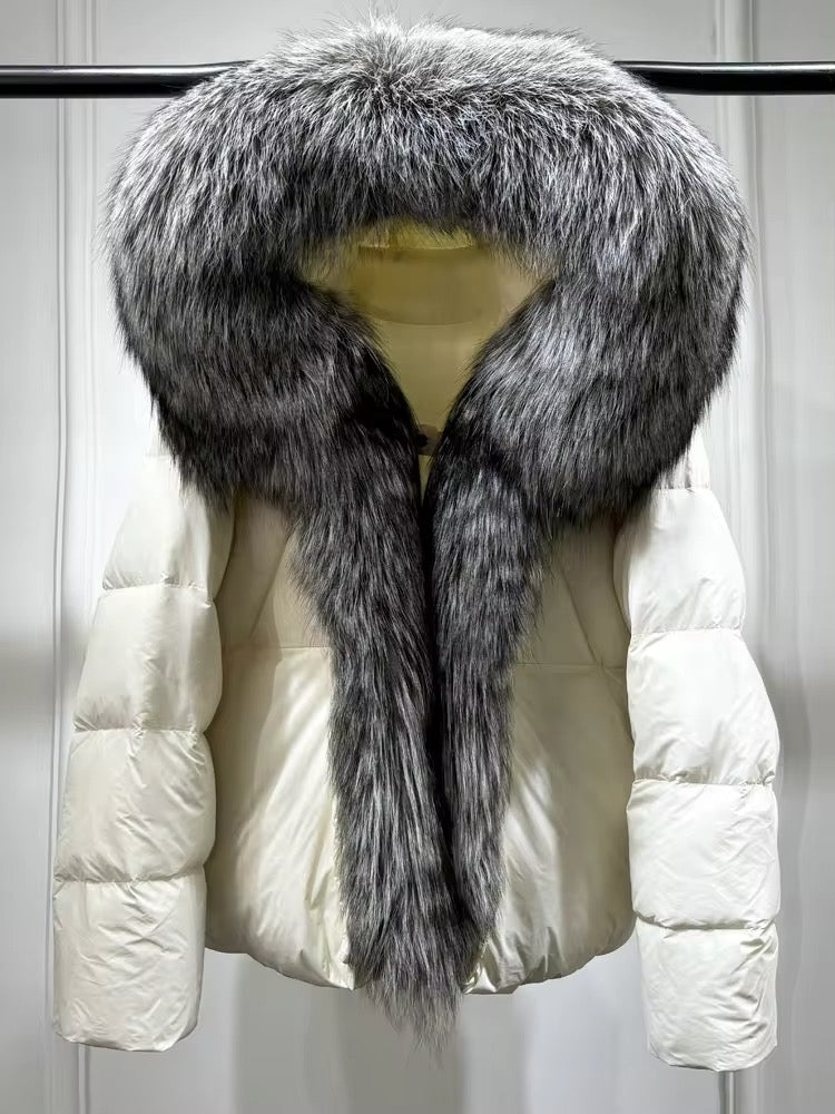 Elegant Women's Plus Size Duck Down Jacket with Real Fur