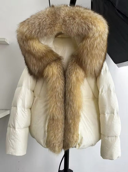 Elegant Women's Plus Size Duck Down Jacket with Real Fur. Women's Plus Size Jacket