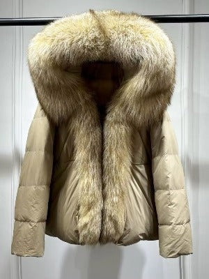 Elegant Women's Plus Size Duck Down Jacket with Real Fur