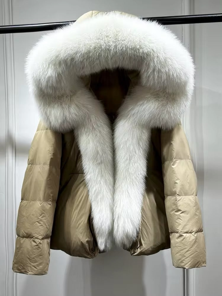 Elegant Women's Plus Size Duck Down Jacket with Real Fur