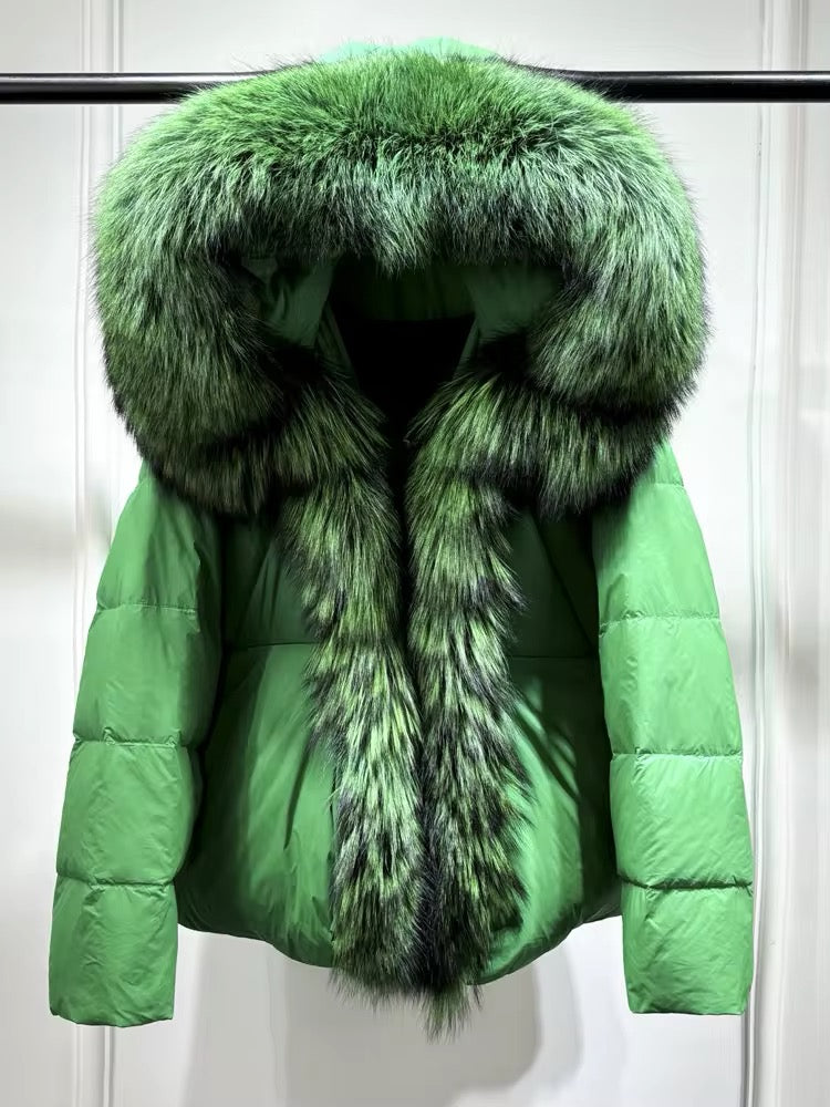 Elegant Women's Plus Size Duck Down Jacket with Real Fur. Women's Plus Size Jacket