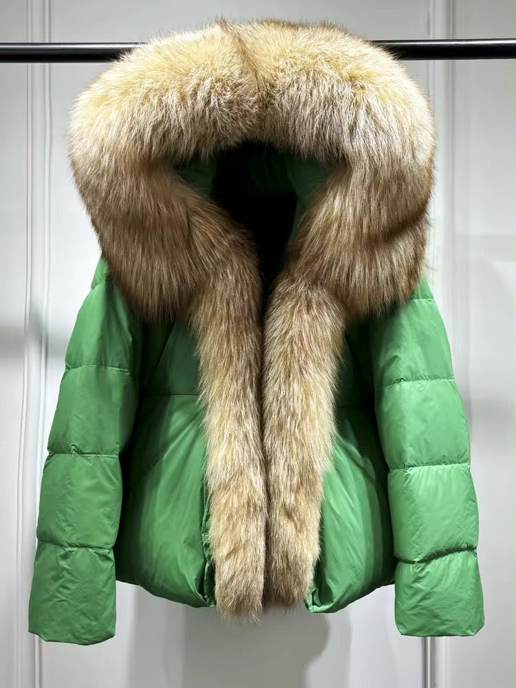 Elegant Women's Plus Size Duck Down Jacket with Real Fur