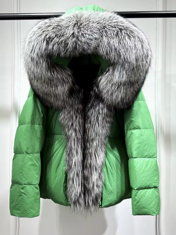 Elegant Women's Plus Size Duck Down Jacket with Real Fur. Women's Plus Size Jacket