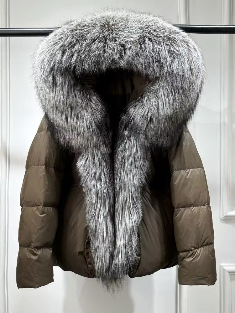 Elegant Women's Plus Size Duck Down Jacket with Real Fur