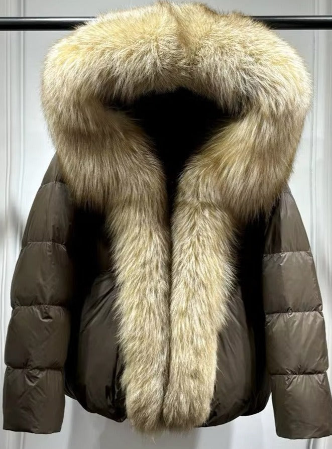 Elegant Women's Plus Size Duck Down Jacket with Real Fur. Women's Plus Size Jacket