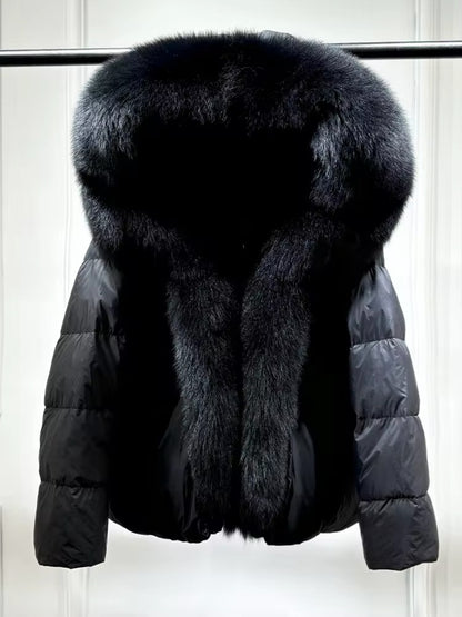 Elegant Women's Plus Size Duck Down Jacket with Real Fur