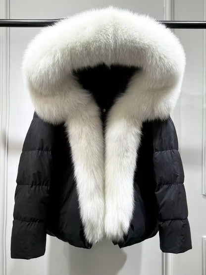 Elegant Women's Plus Size Duck Down Jacket with Real Fur. Women's Plus Size Jacket