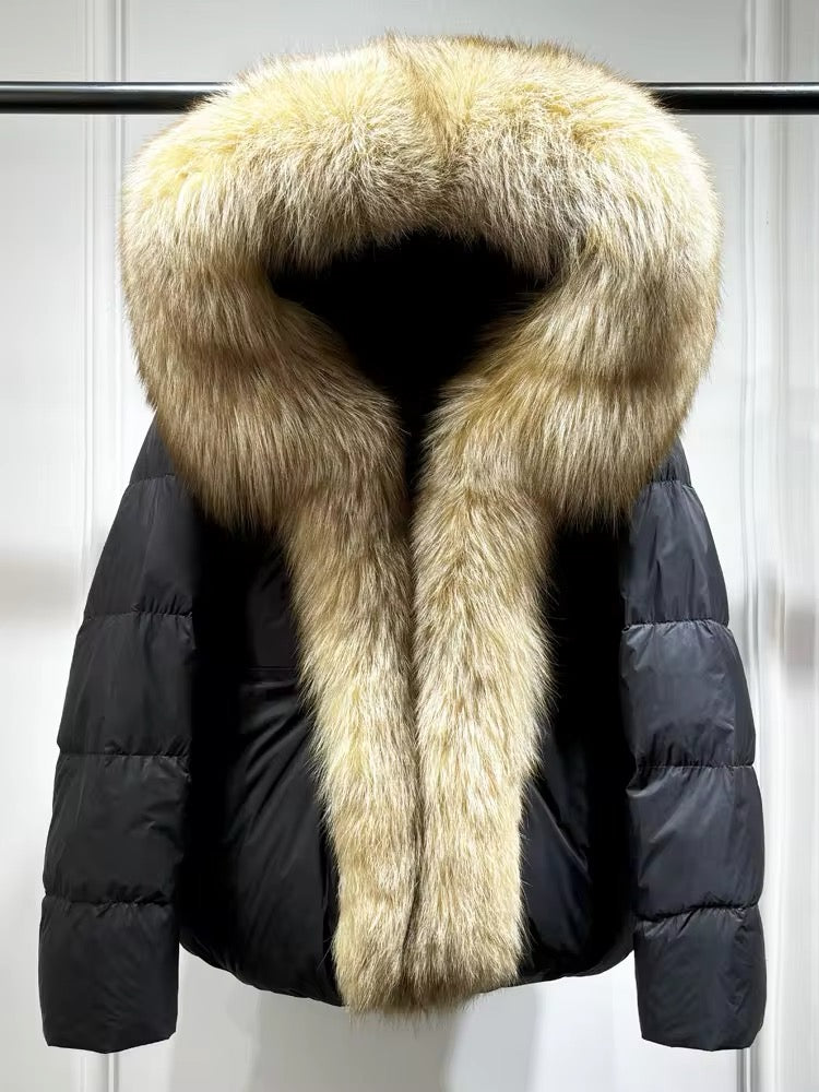 Elegant Women's Plus Size Duck Down Jacket with Real Fur. Women's Plus Size Jacket