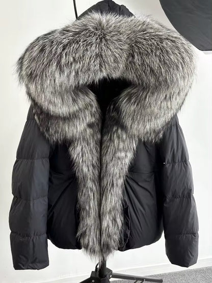 Elegant Women's Plus Size Duck Down Jacket with Real Fur. Women's Plus Size Jacket