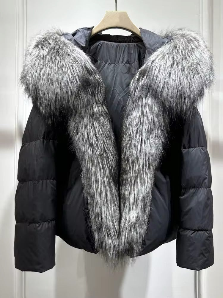 Elegant Women's Plus Size Duck Down Jacket with Real Fur. Women's Plus Size Jacket