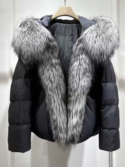 Elegant Women's Plus Size Duck Down Jacket with Real Fur