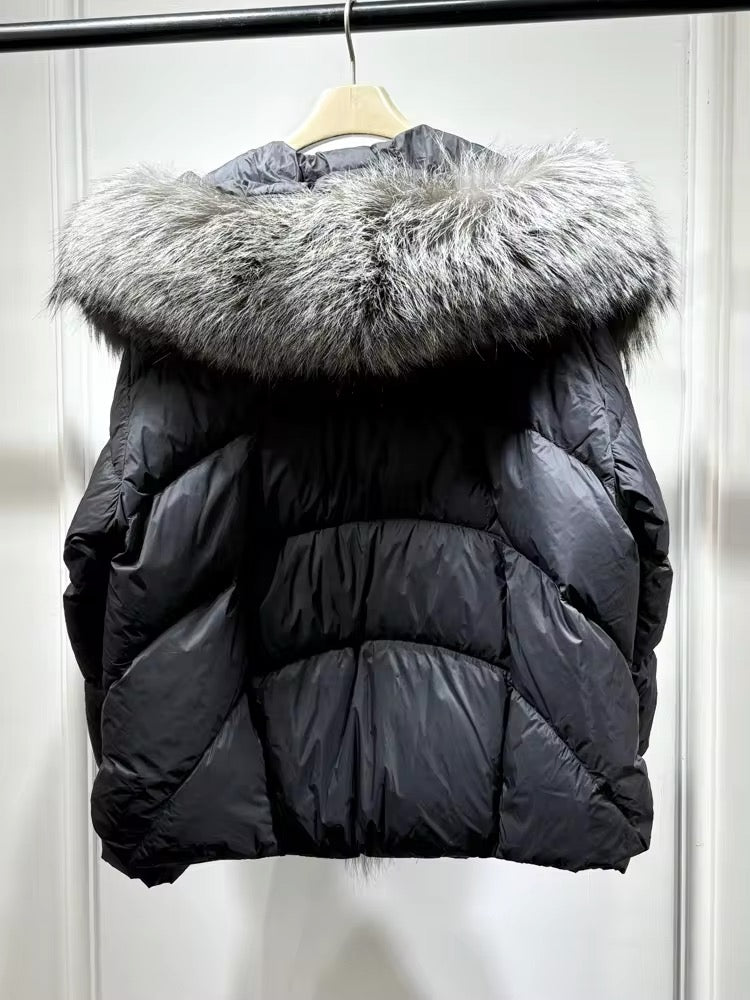 Elegant Women's Plus Size Duck Down Jacket with Real Fur. Women's Plus Size Jacket