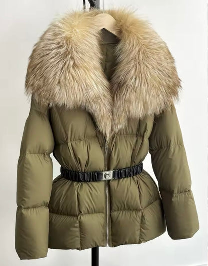 Luxurious Women's Plus Size Duck Down Jacket with Real Fur