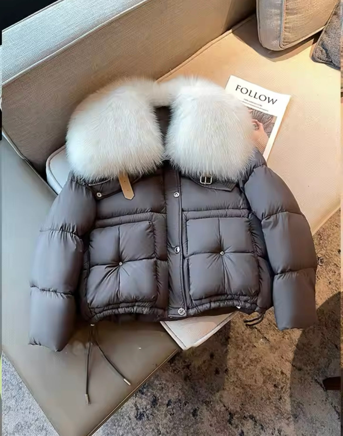 Women's Plus Size Down Jacket with Real Fur