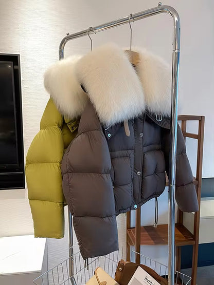 Women's Plus Size Down Jacket with Real Fur