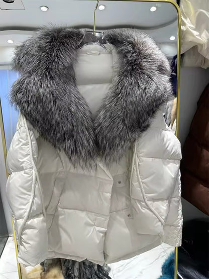 Luxurious Warmth: Women's Plus Size Duck Down Jacket with Real Fur