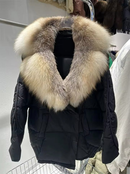 Luxurious Warmth: Women's Plus Size Duck Down Jacket with Real Fur