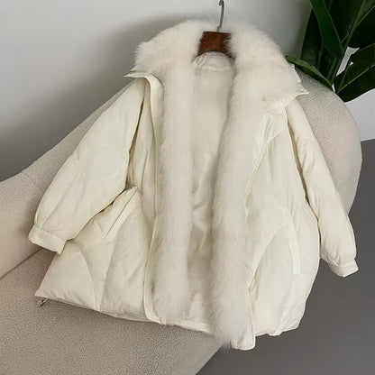 Luxurious Oversized Down Coat with Genuine Fur - Warm, Stylish, and Sustainable