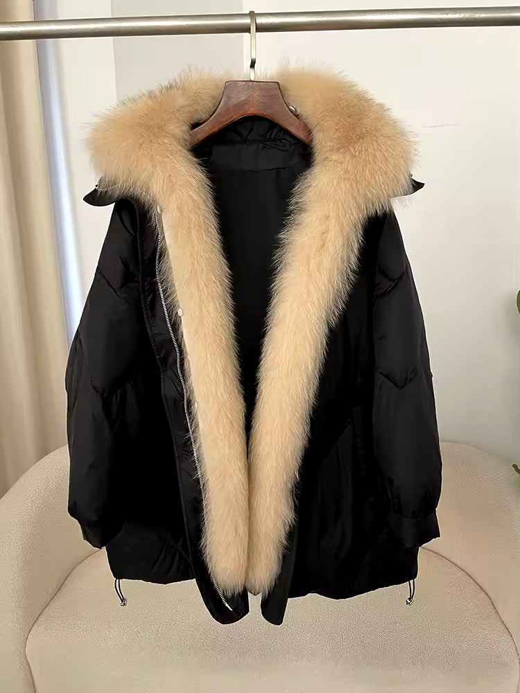 Luxurious Oversized Down Coat with Genuine Fur - Warm, Stylish, and Sustainable