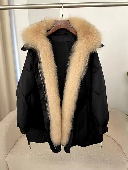 Luxurious Oversized Down Coat with Genuine Fur - Warm, Stylish, and Sustainable