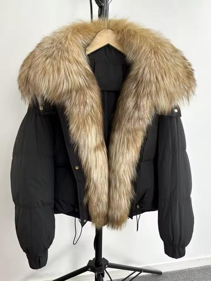 Luxe Warmth: Women's Plus Size Down Jacket with Natural Fur