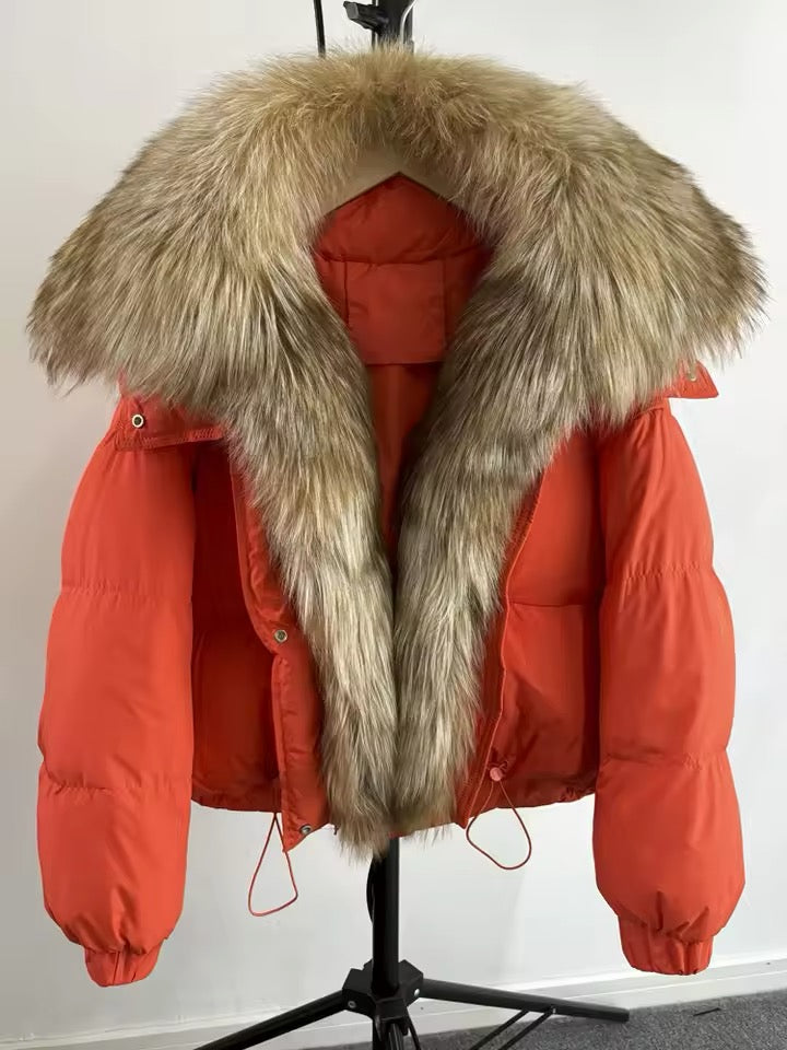 Luxe Warmth: Women's Plus Size Down Jacket with Natural Fur