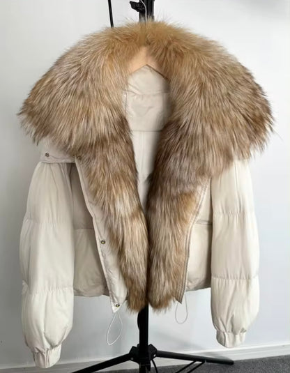 Luxe Warmth: Women's Plus Size Down Jacket with Natural Fur