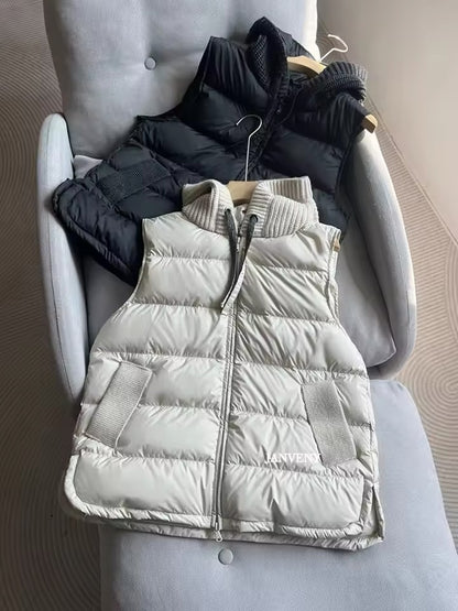 Cozy Chic: Women's Duck Down Vest with Knitted Hood