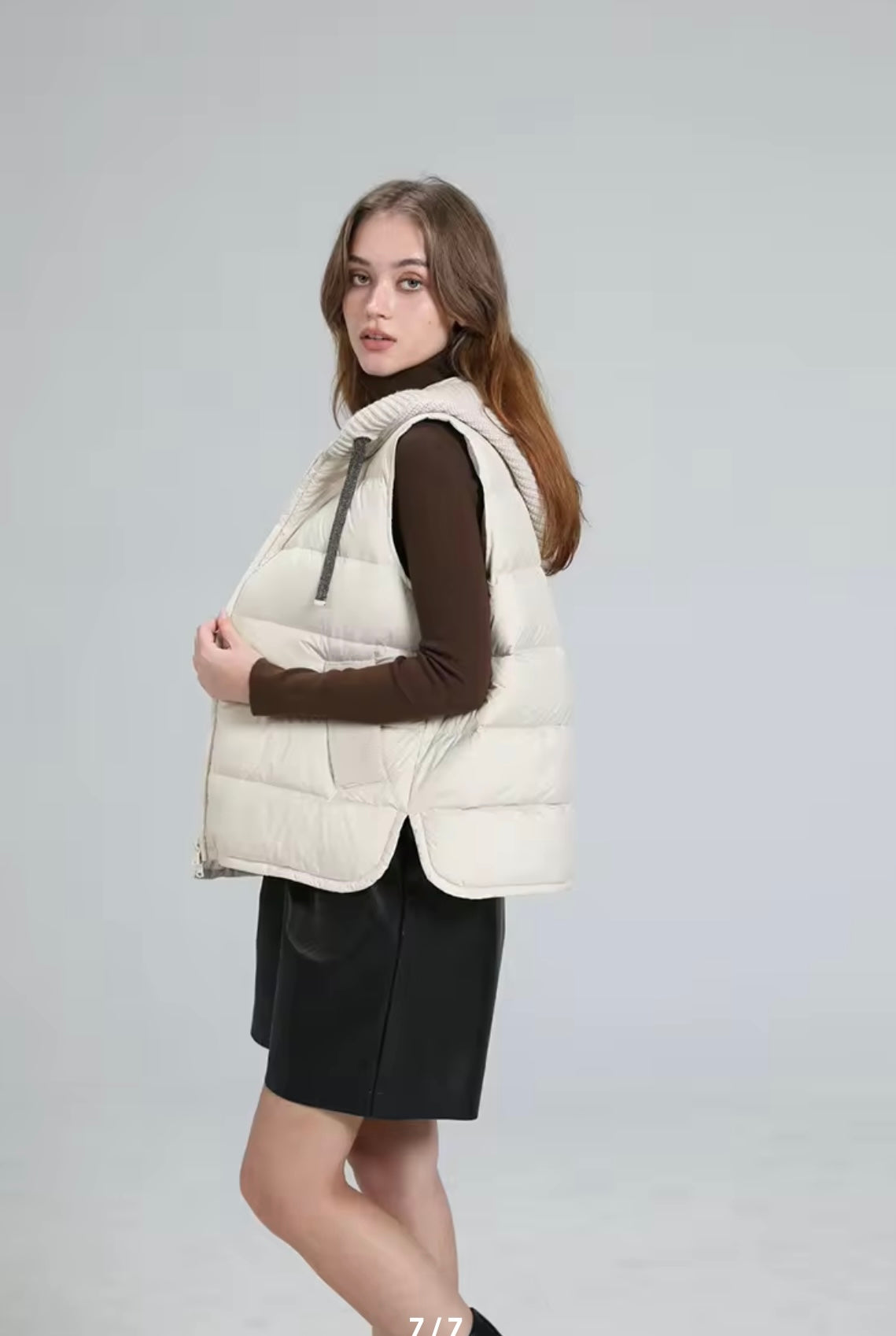 Cozy Chic: Women's Duck Down Vest with Knitted Hood