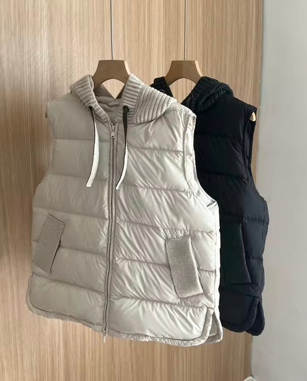 Cozy Chic: Women's Duck Down Vest with Knitted Hood