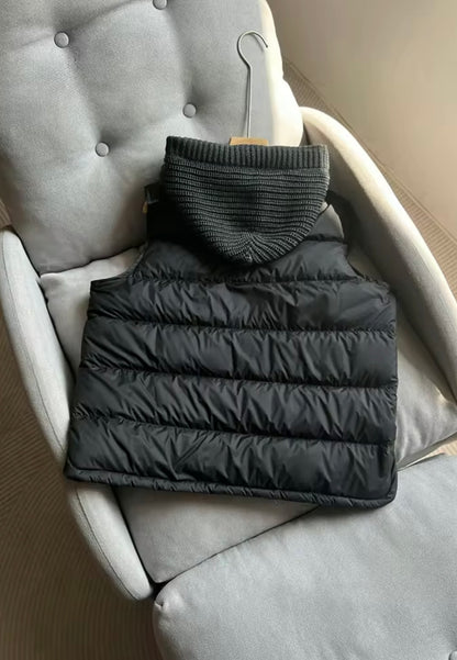 Cozy Chic: Women's Duck Down Vest with Knitted Hood