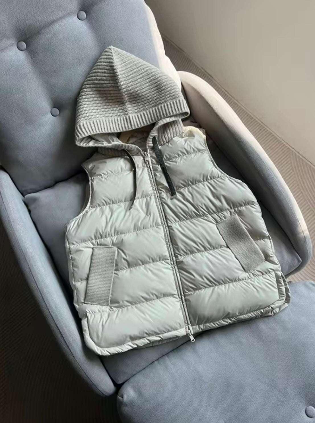 Cozy Chic: Women's Duck Down Vest with Knitted Hood