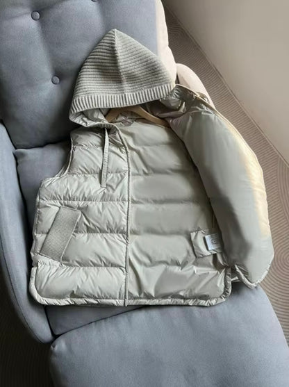 Cozy Chic: Women's Duck Down Vest with Knitted Hood